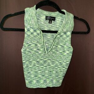 Say What? Green Marled Knit Sleeveless V-Collar Tank